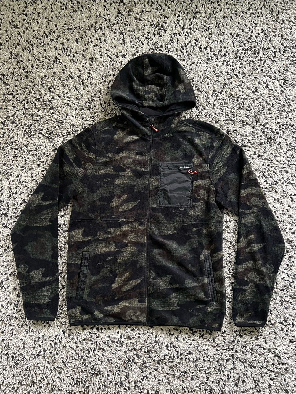 Salty Crew Camo Hooded Fleece Jacket Green Black Full Zip Men’s Size XL
